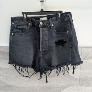 Citizens Of Humanity Black Jean Shorts High-Waisted Frayed